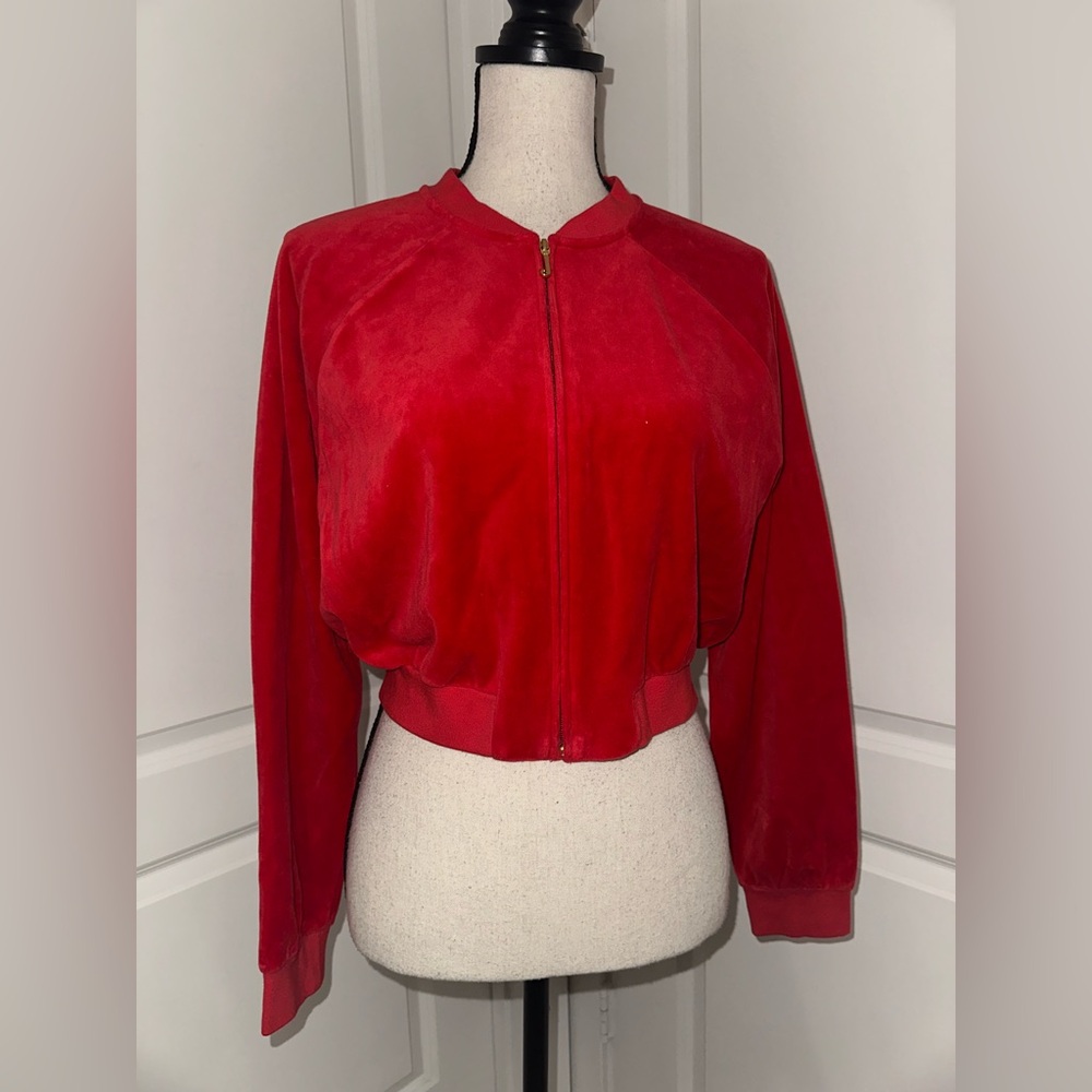 Juicy Couture Black Label Red Vibrant Bomber Jacket Size S Y2K
